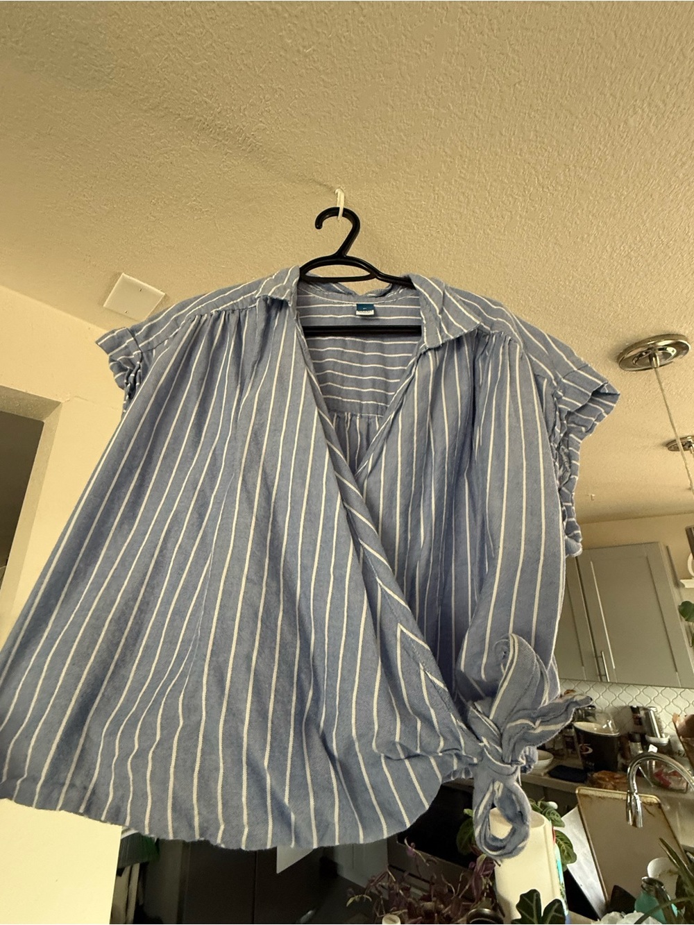 Old Navy Blue and White Striped Tie-Front Blouse